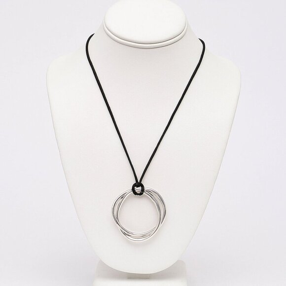 NWT J. Jill Silver Double Ring Black Cord Adjustable Necklace - Picture 1 of 4